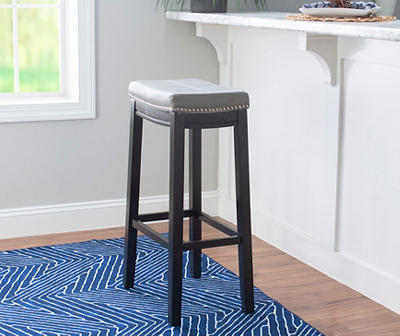 Brooke Gray & Black Faux Leather Backless Padded Bar Stool