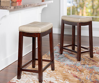 Brooke Beige & Dark Brown Faux Leather Backless Padded Counter Stool