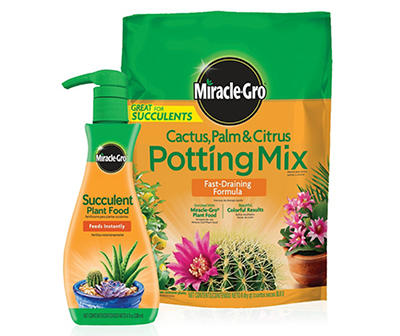 Miracle-Gro Cactus, Palm & Citrus Potting Mix & Miracle-Gro Succulent Plant Food, 2-Pack