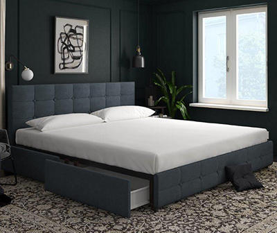 DHP Ryder Blue Linen Upholstered King Bed With Storage
