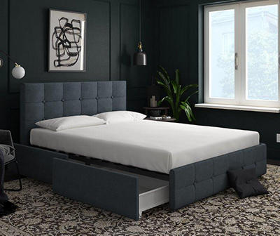 DHP Ryder Blue Linen Upholstered Queen Bed With Storage