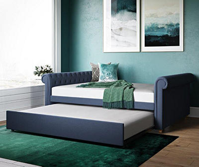 DHP Sebastian Navy Upholstered Queen Daybed & Trundle