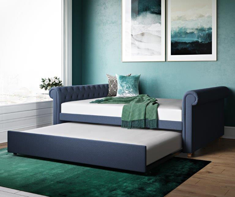 DHP Sebastian Navy Upholstered Queen Daybed & Trundle