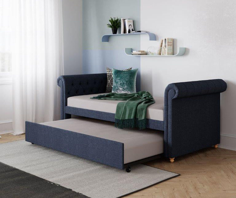 DHP Sebastian Navy Upholstered Twin Daybed & Trundle