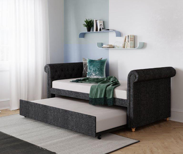 DHP Sebastian Dark Gray Upholstered Twin Daybed & Trundle