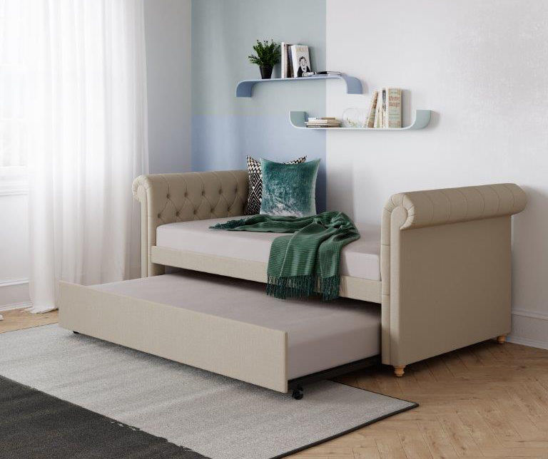 DHP Sebastian Tan Upholstered Twin Daybed & Trundle