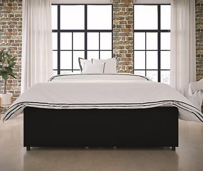 DHP Micah Black Faux Leather Full Platform Bed With Storage