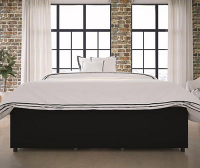 DHP Micah Black Faux Leather Queen Platform Bed With Storage