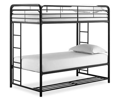 DHP Bethia Black Twin-Over-Twin Bunk Bed With Storage Bins