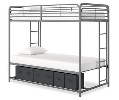 DHP Bethia Silver Twin-Over-Twin Bunk Bed With Storage Bins