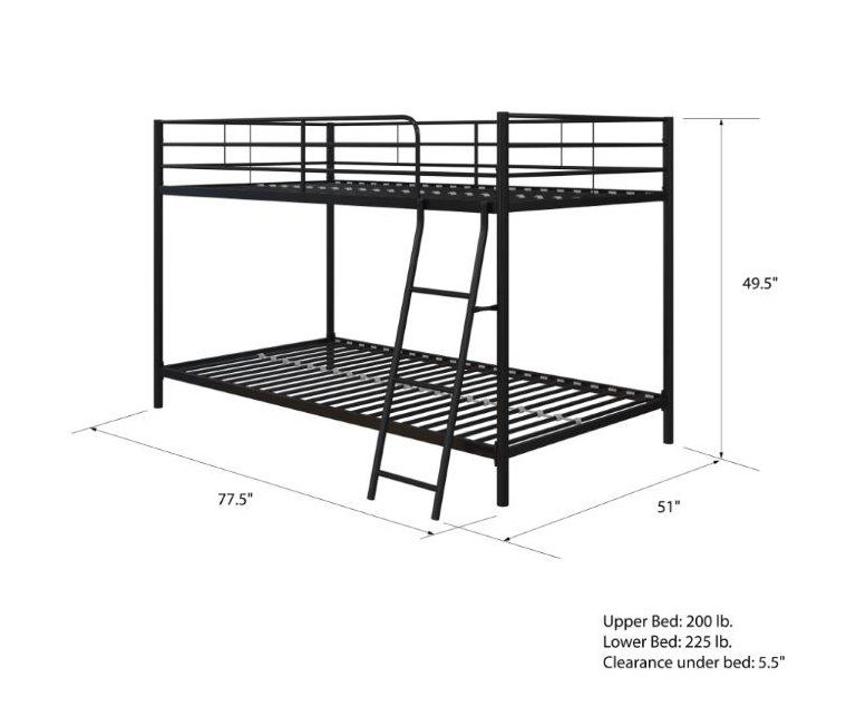 DHP Bloor Black Metal Twin-Over-Twin Bunk Bed