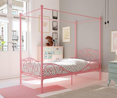 DHP Whimsical Pink Metal Twin Canopy Bed