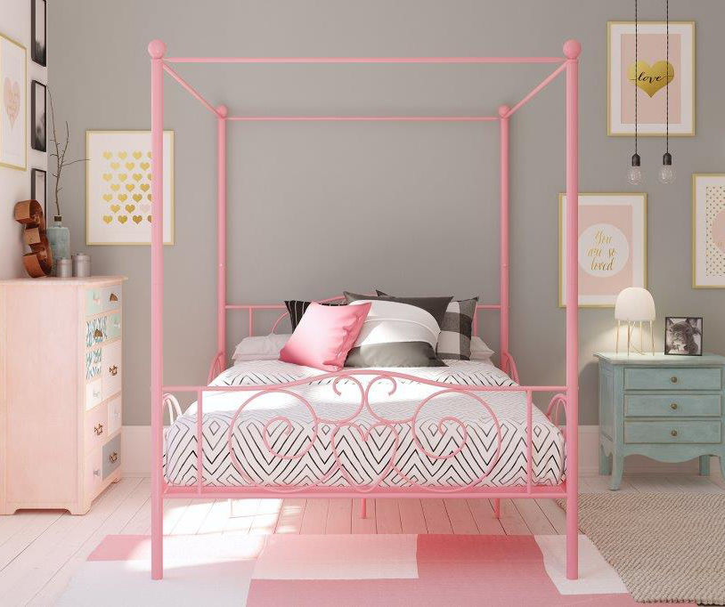 Atwater Living DHP Whimsical Pink Metal Full Canopy Bed | Big Lots