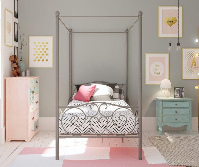 Atwater Living DHP Whimsical Pewter Metal Twin Canopy Bed | Big Lots