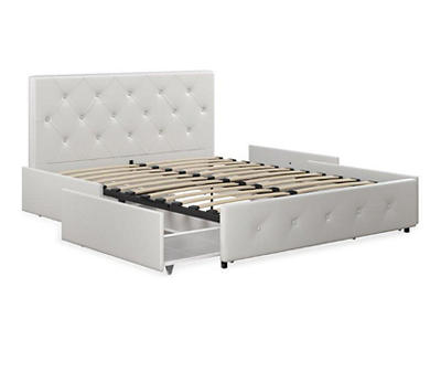 Faux Leather Upholstered Queen Bed, White Leather Bed Frame With Drawers