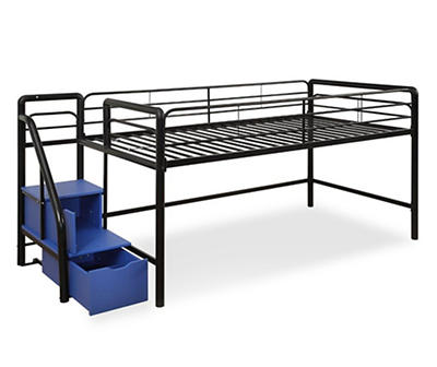 DHP Kaden Black Junior Twin Loft Bed With Storage Steps