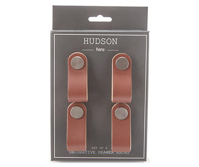 Hudson Home Brown Faux Leather Drawer Knobs, 4-Pack