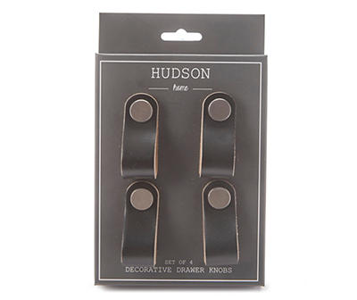 Hudson Home Black Faux Leather Drawer Knobs, 4-Pack