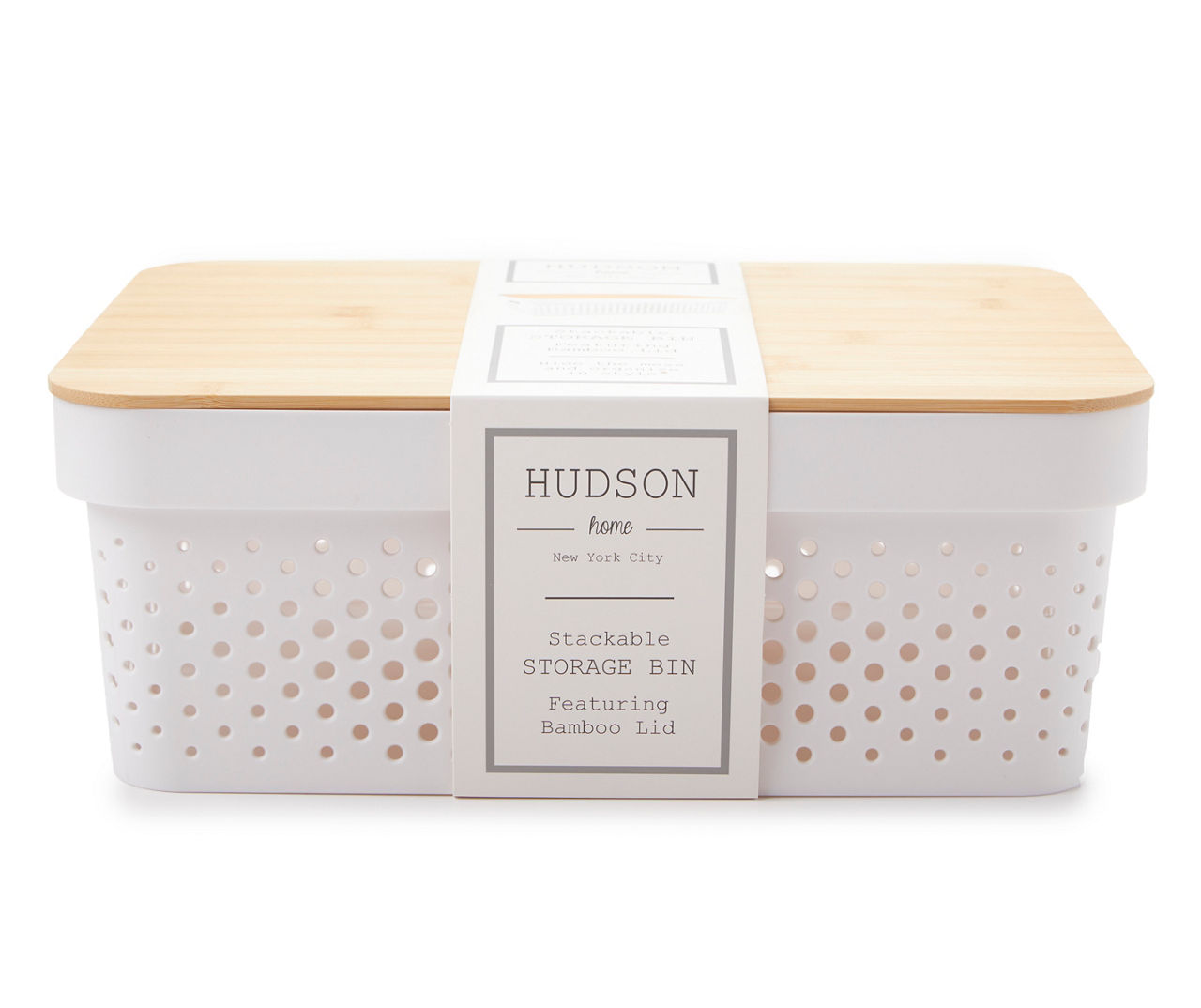 2-Pack White Storage Bin with Bamboo Lid