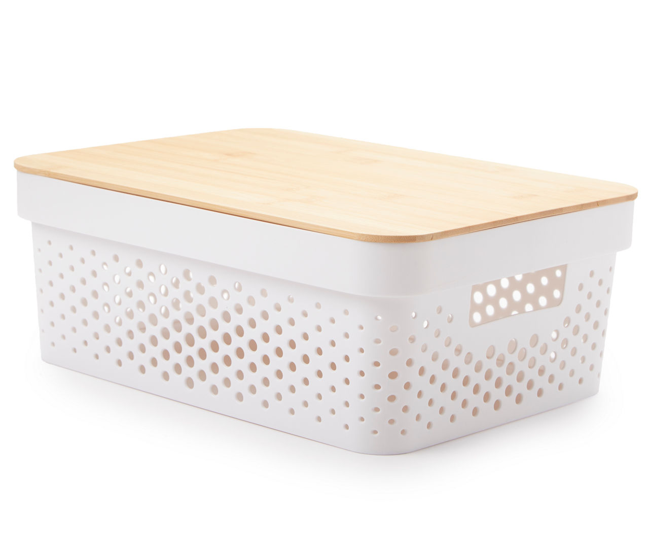 Oba Method Storage Bin with Bamboo Lid, White Plastic, Large/Short, 10.5 x 15 x 3.25, Home Organization