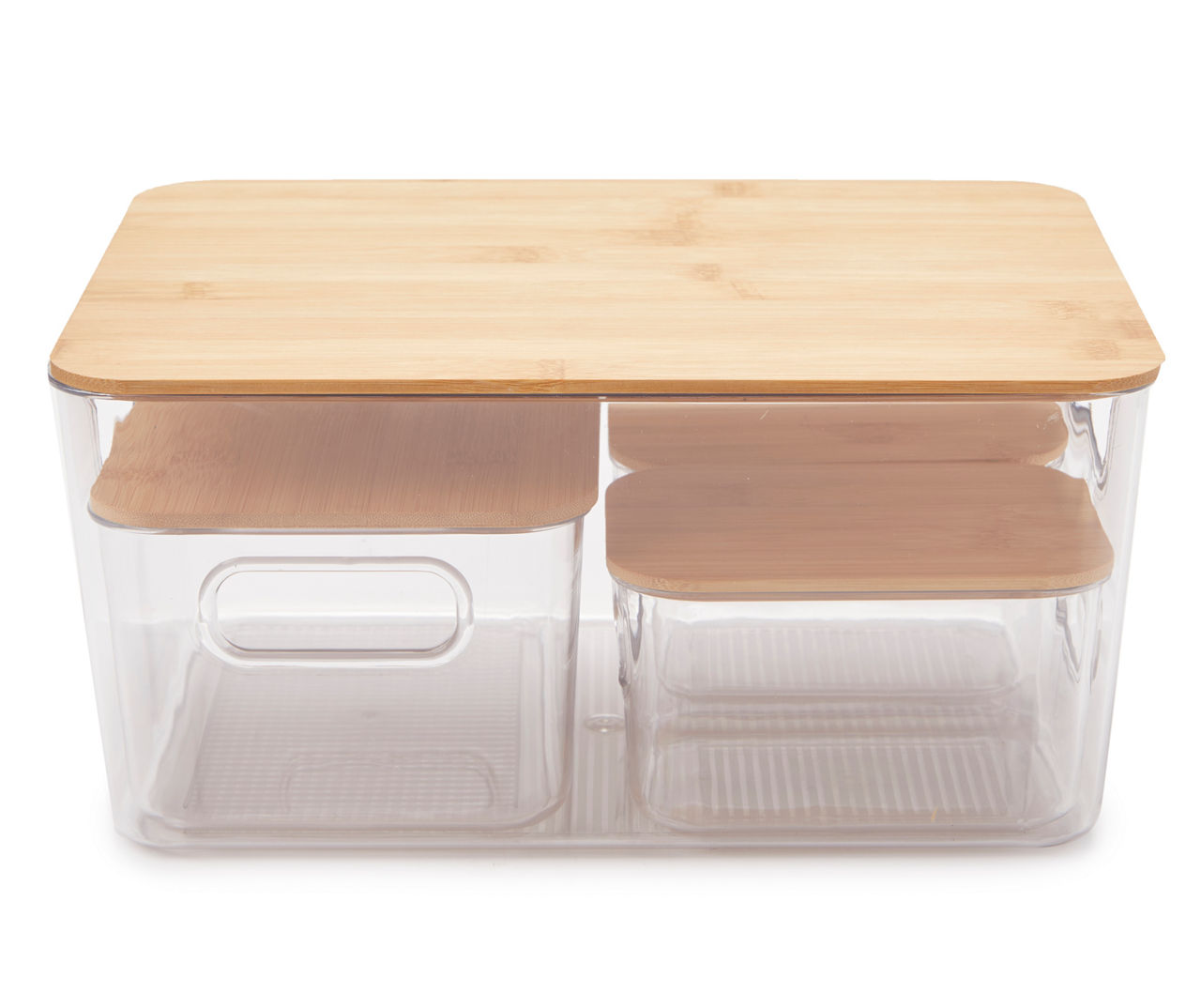 Clear 4-Piece Stackable Storage Bin Set With Bamboo Lids
