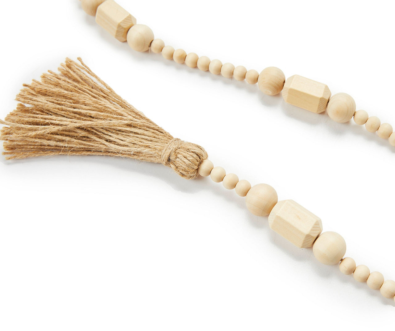 Off-White Beaded Wood Garland, (73.75")