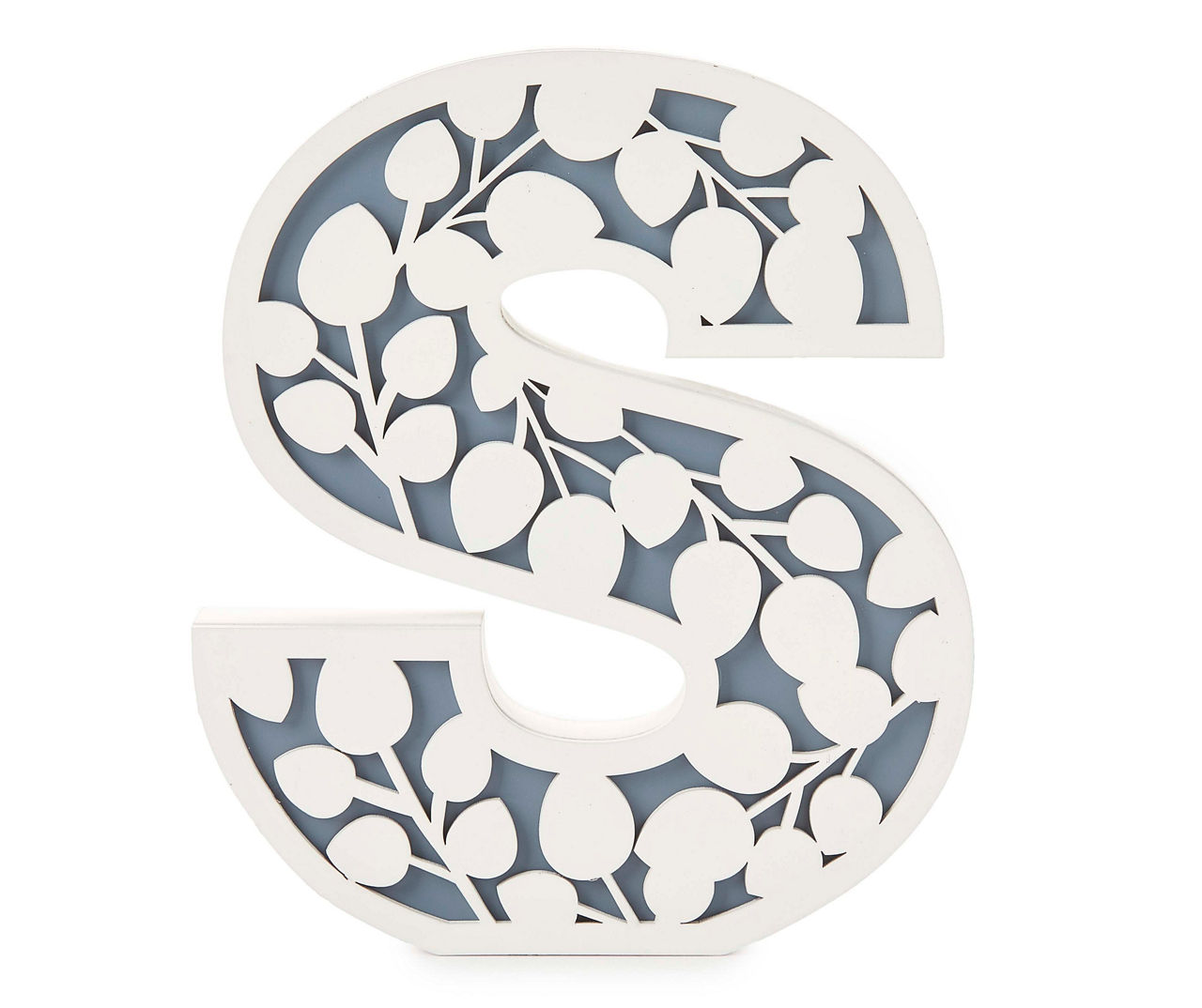 "S" Monogram Blue & White Botanical Letter Plaque