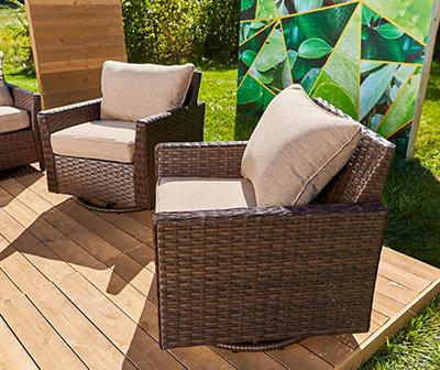 Autumn Cove Tan All-Weather Wicker Cushioned Patio Swivel Gliders, 2-Pack