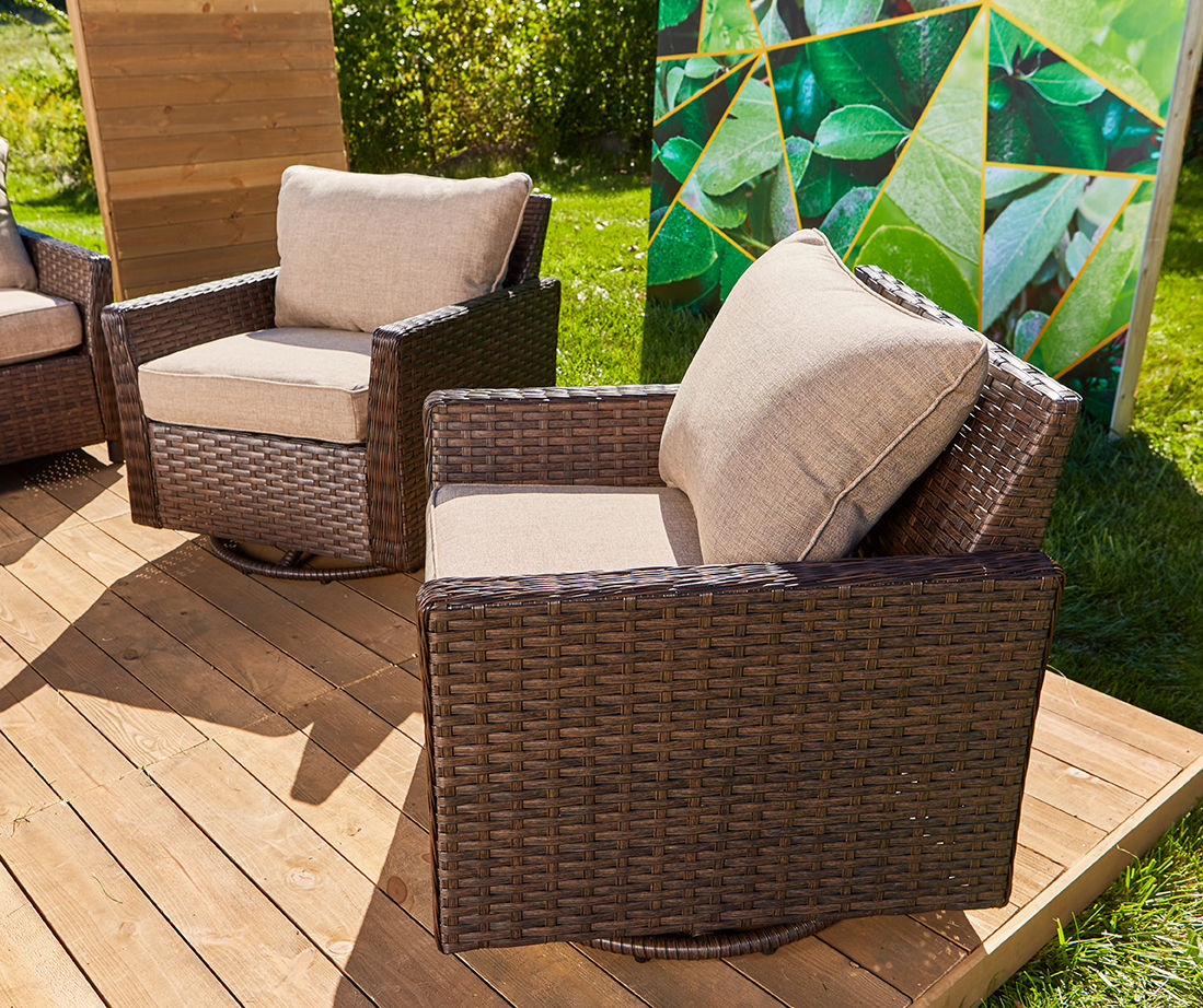 Autumn Cove Tan All-Weather Wicker Cushioned Patio Swivel Gliders, 2-Pack