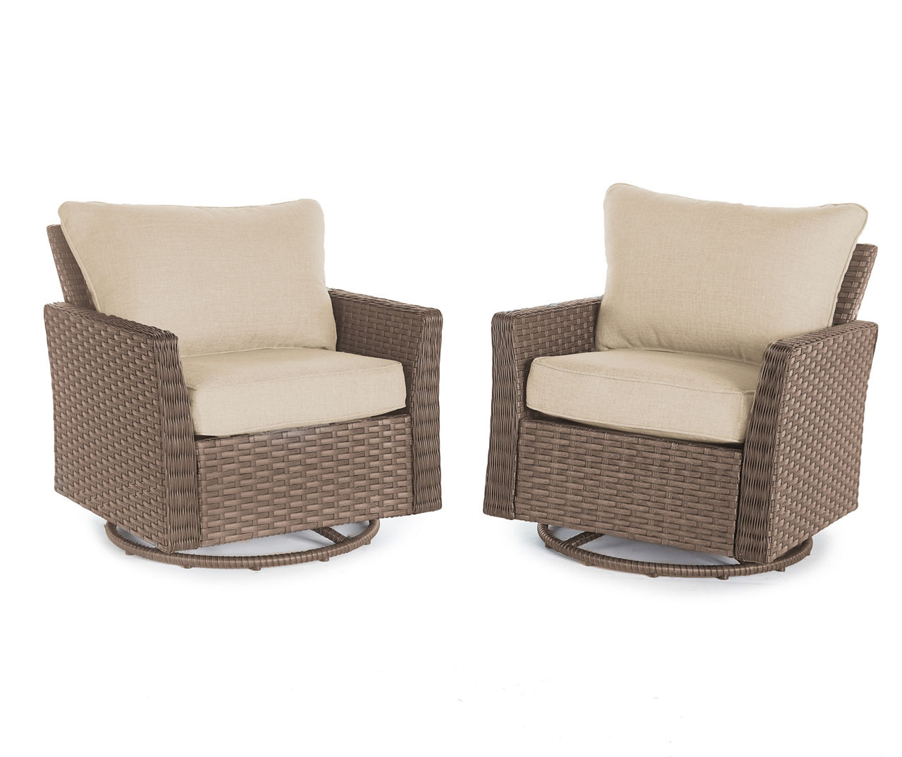 Autumn Cove Tan All-Weather Wicker Cushioned Patio Swivel Gliders, 2-Pack