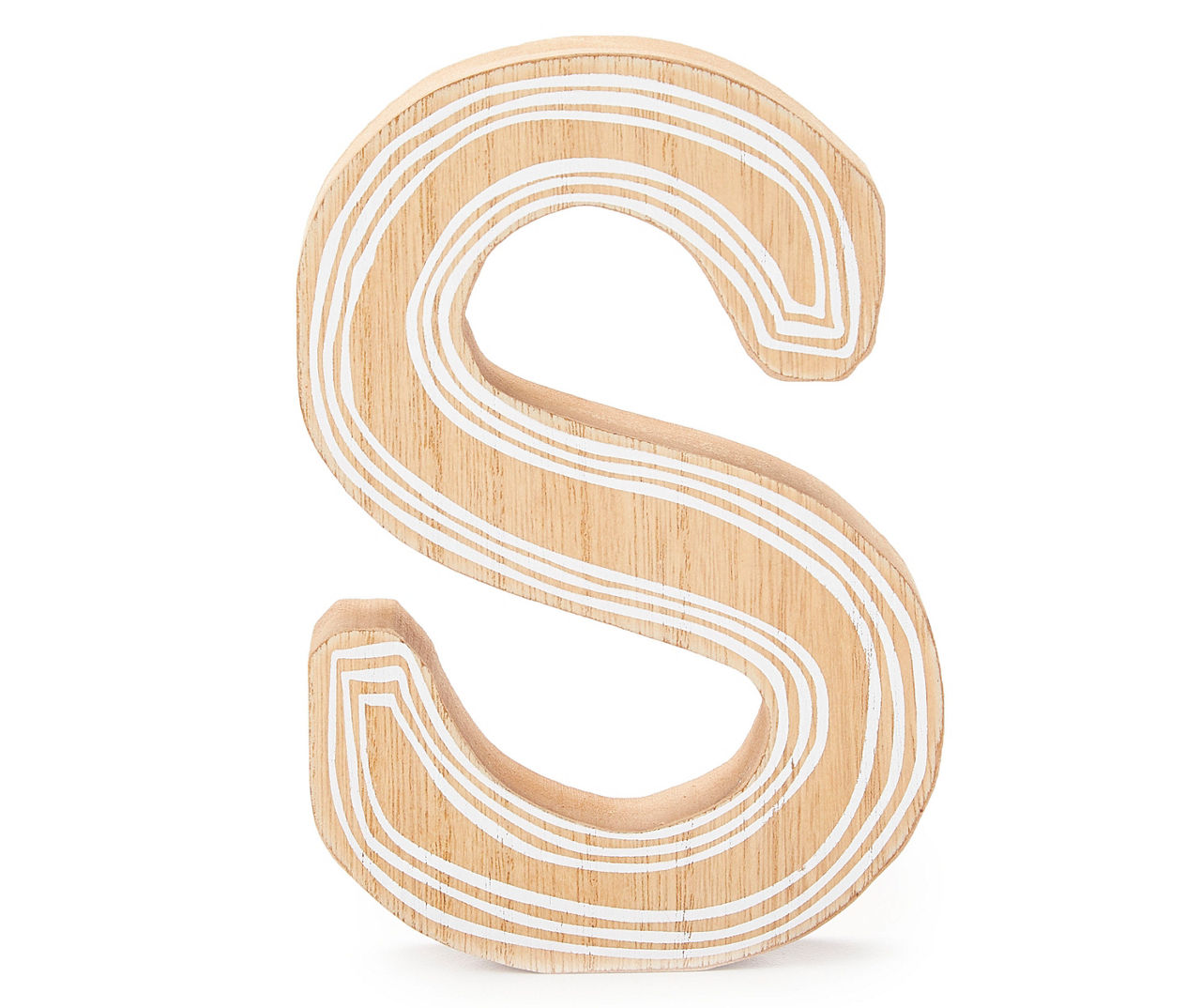 "S" Tan & White Stripe-Accent Letter Tabletop Décor