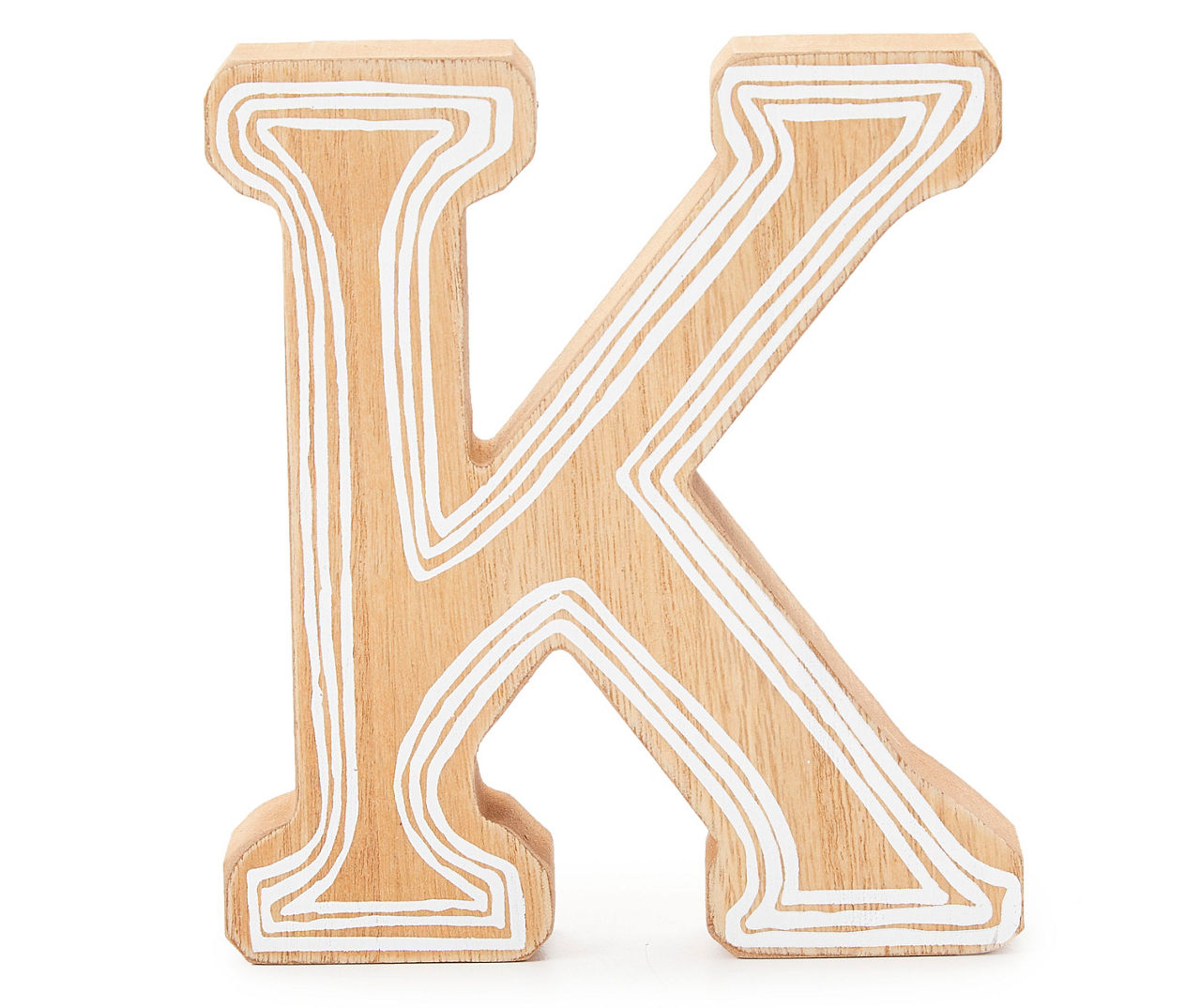 "K" Tan & White Stripe-Accent Letter Tabletop Décor