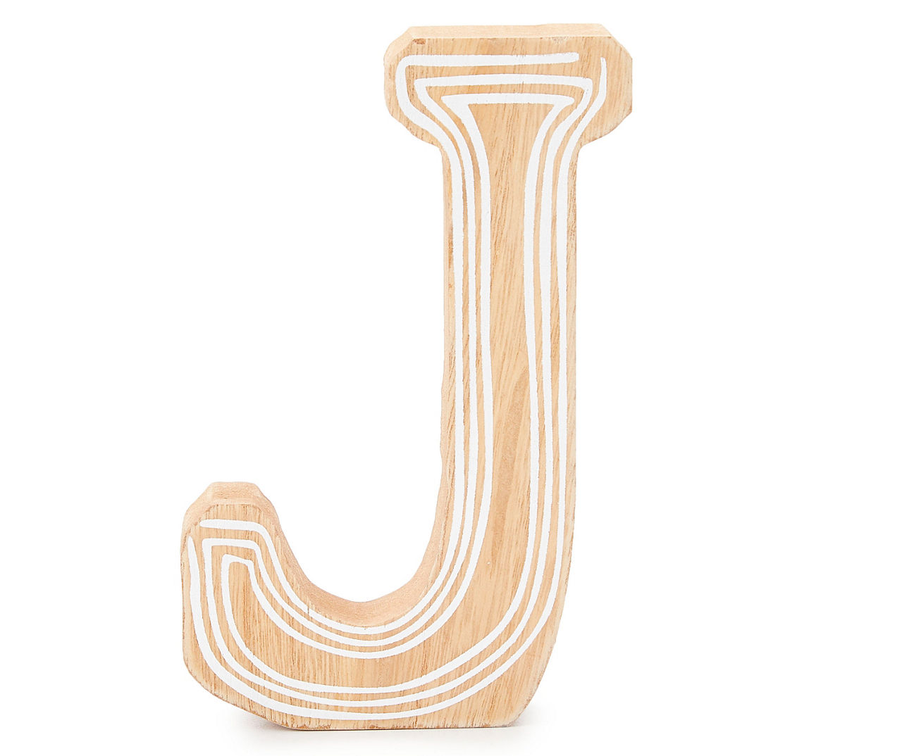 "J" Tan & White Stripe-Accent Letter Tabletop Décor