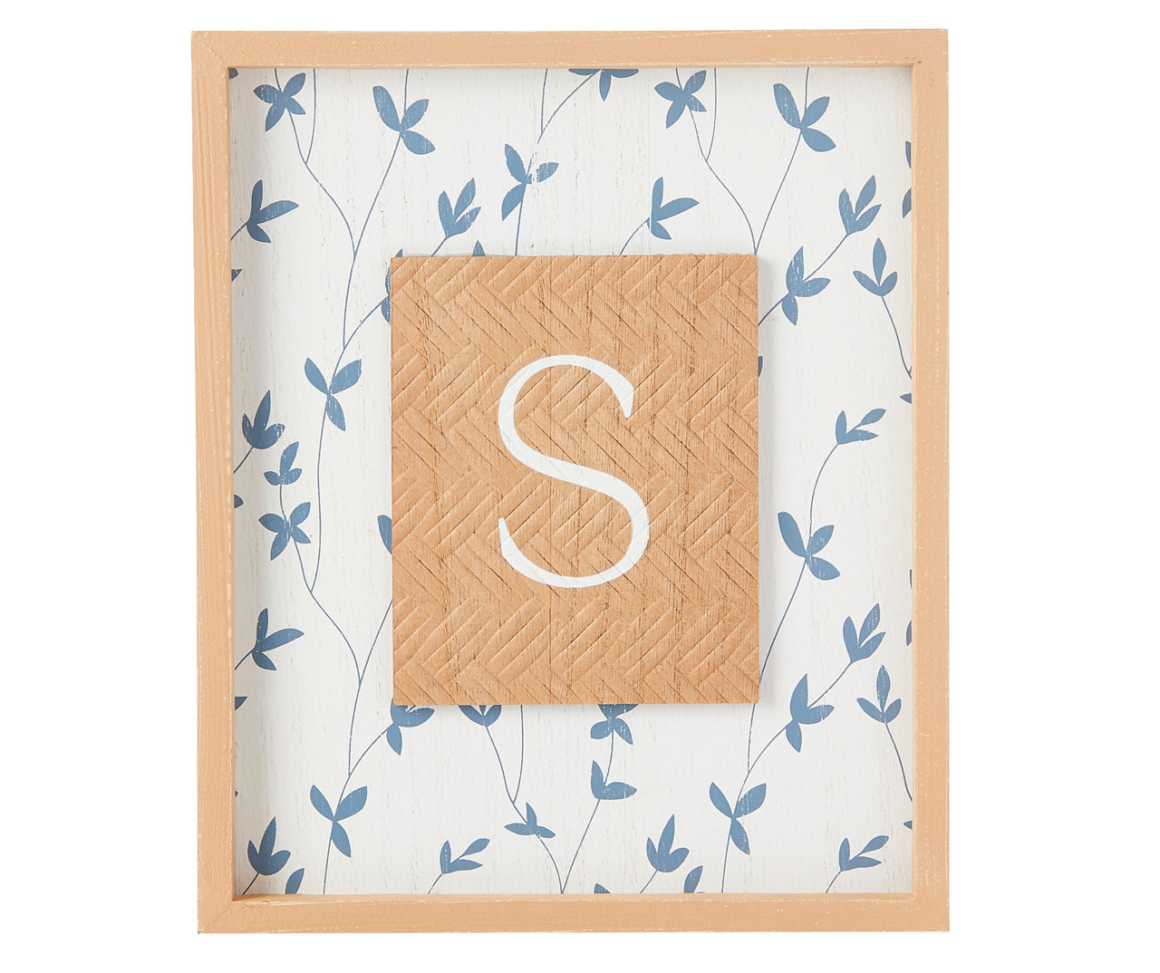"S" White, Brown & Blue Floral Tabletop Plaque With Easel