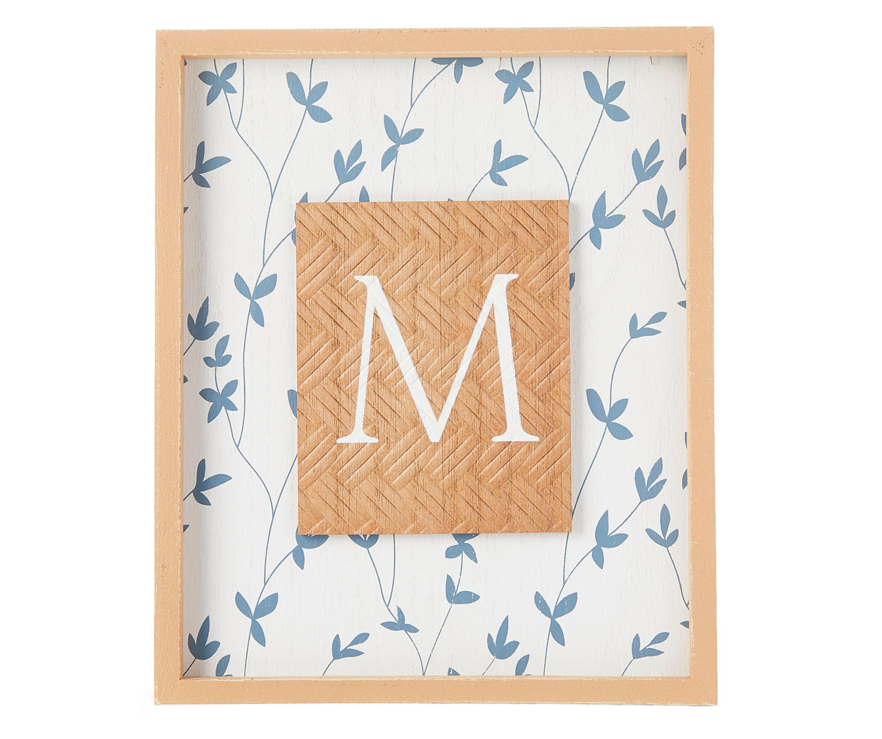 "M" White, Brown & Blue Floral Tabletop Plaque With Easel