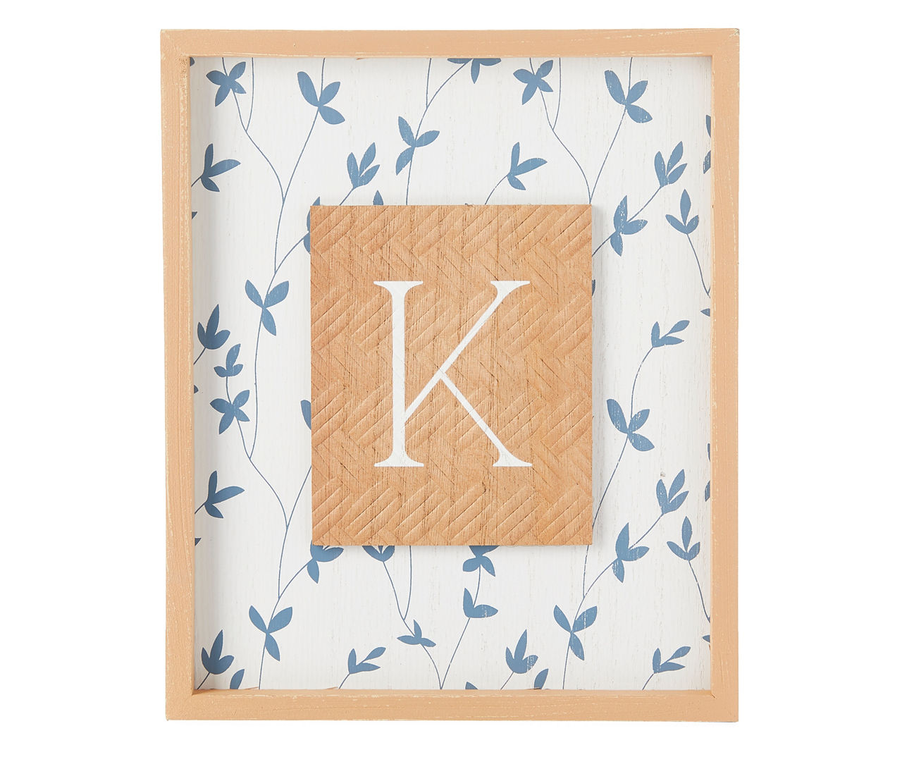 "K" White, Brown & Blue Floral Tabletop Plaque With Easel