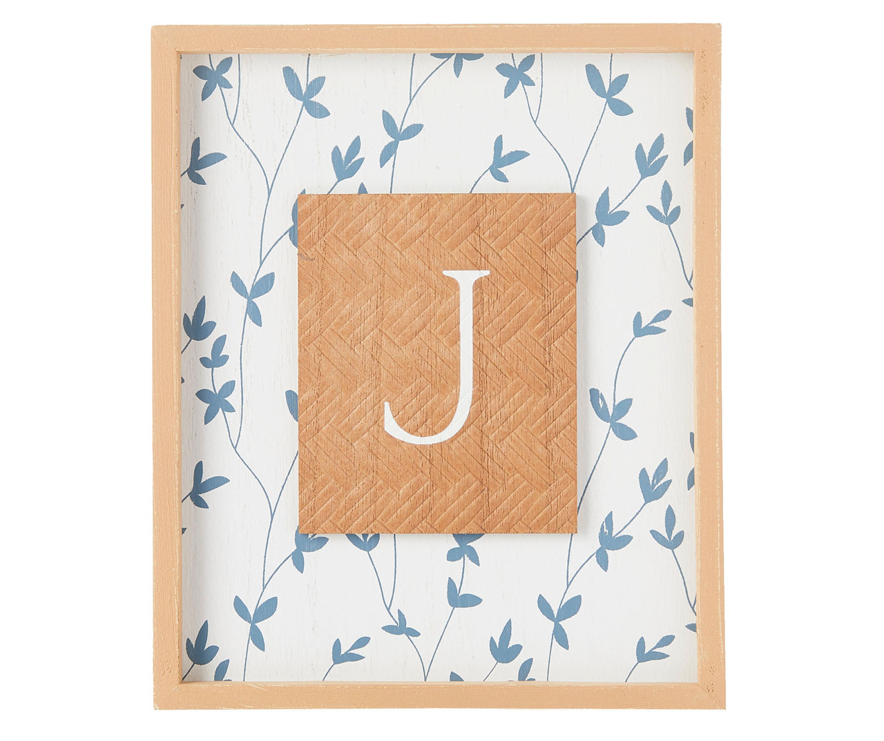 "J" White, Brown & Blue Floral Tabletop Plaque With Easel