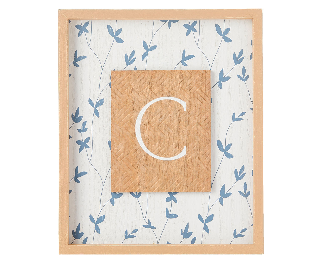 "C" White, Brown & Blue Floral Tabletop Plaque With Easel