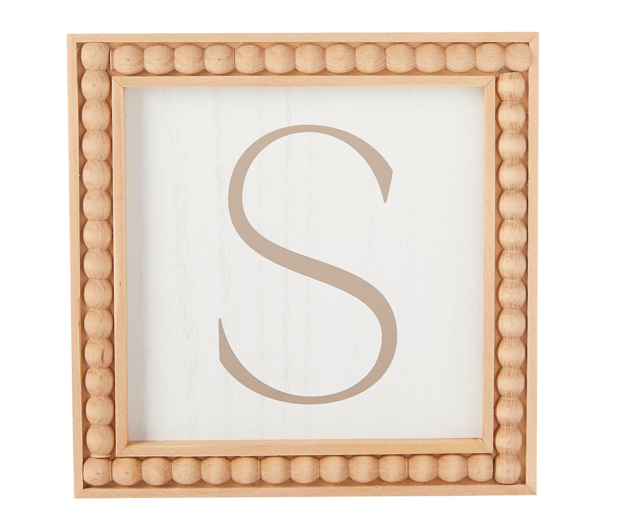 "S" Brown & White Wood Bead Framed Wall Plaque 