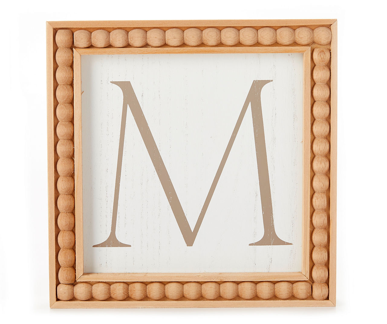 "M" Brown & White Wood Bead Framed Wall Plaque 