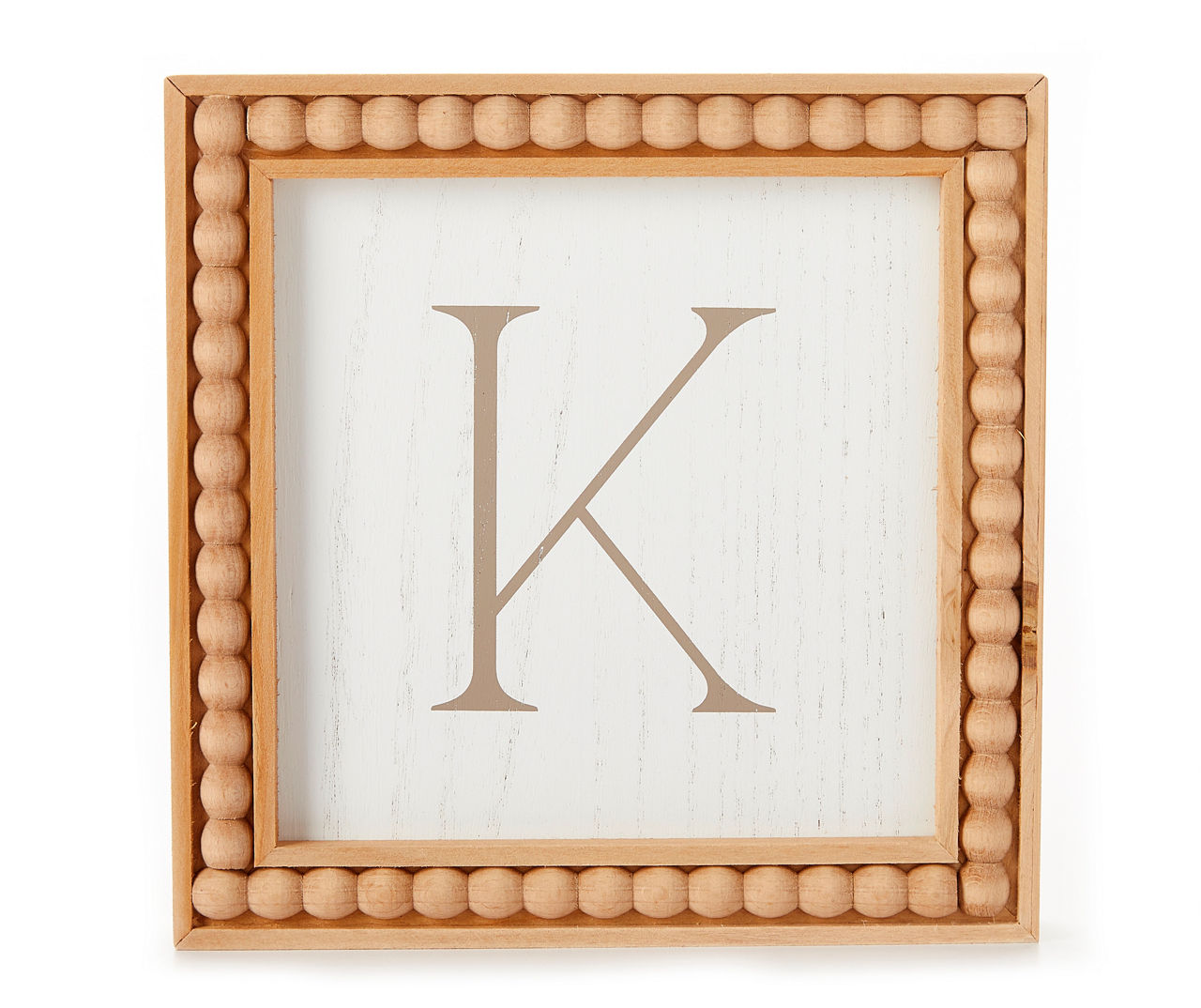 "K" Brown & White Wood Bead Framed Wall Plaque 