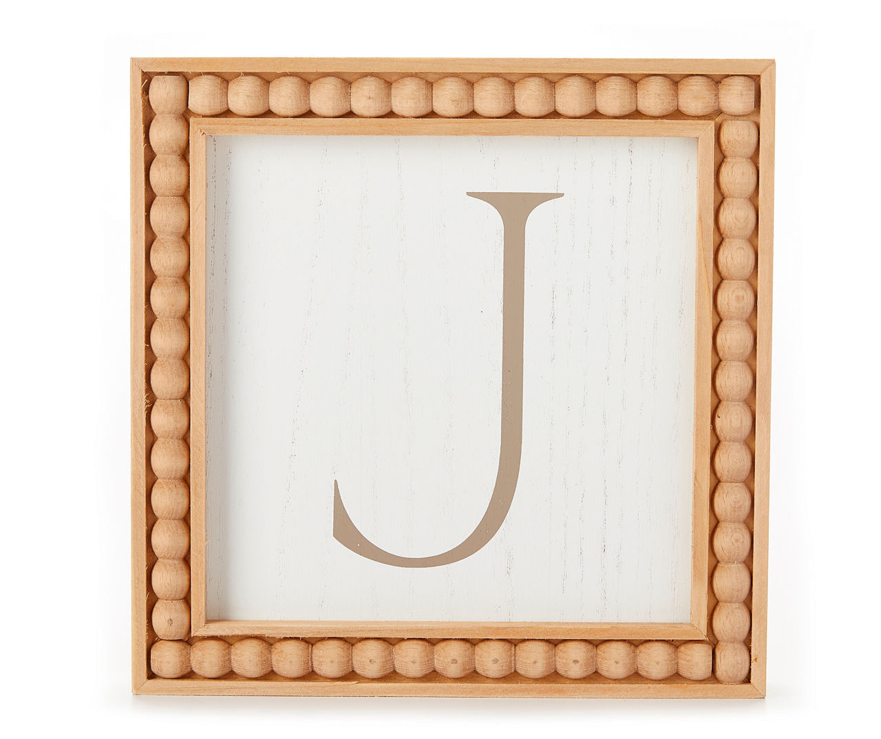"J" Brown & White Wood Bead Framed Wall Plaque 