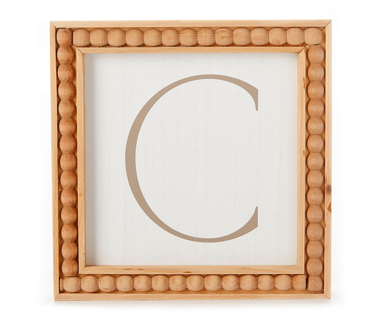 "C" Brown & White Wood Bead Framed Wall Plaque 