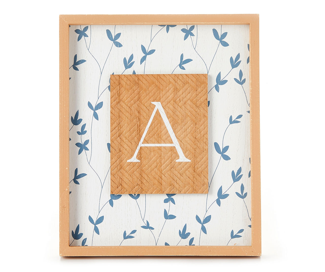 "A" White, Brown & Blue Floral Tabletop Plaque With Easel