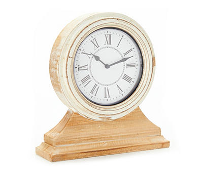 Whitewash Roman Numeral Wooden Tabletop Clock