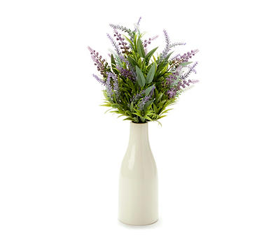 Purple Artificial Lavender in White Ceramic Vase