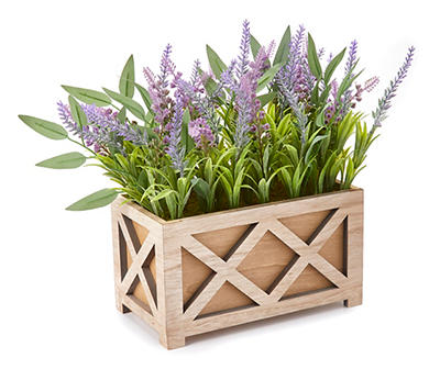 Purple Artificial Lavender in Brown Wood Box
