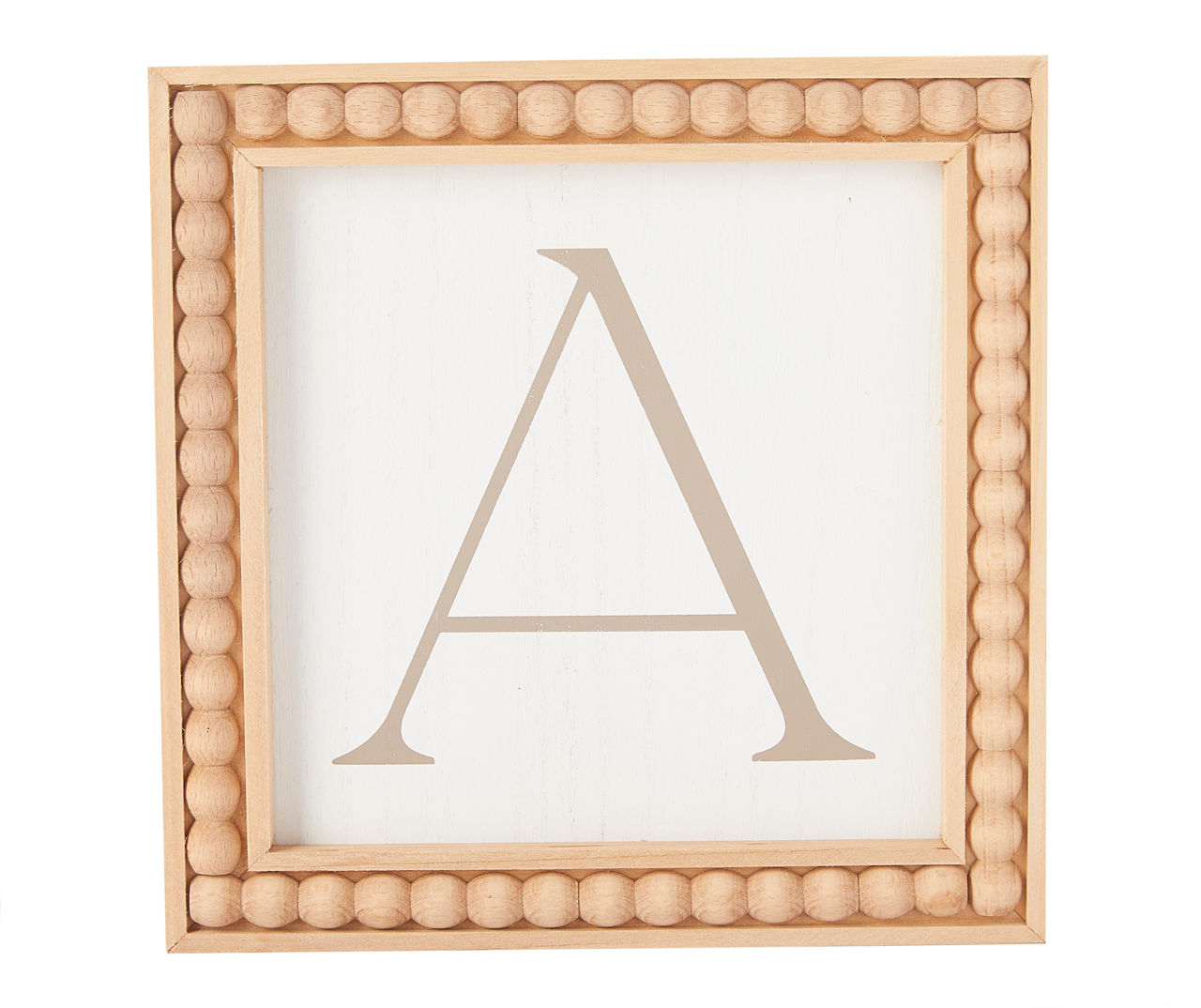 "A" Brown & White Wood Bead Framed Wall Plaque 