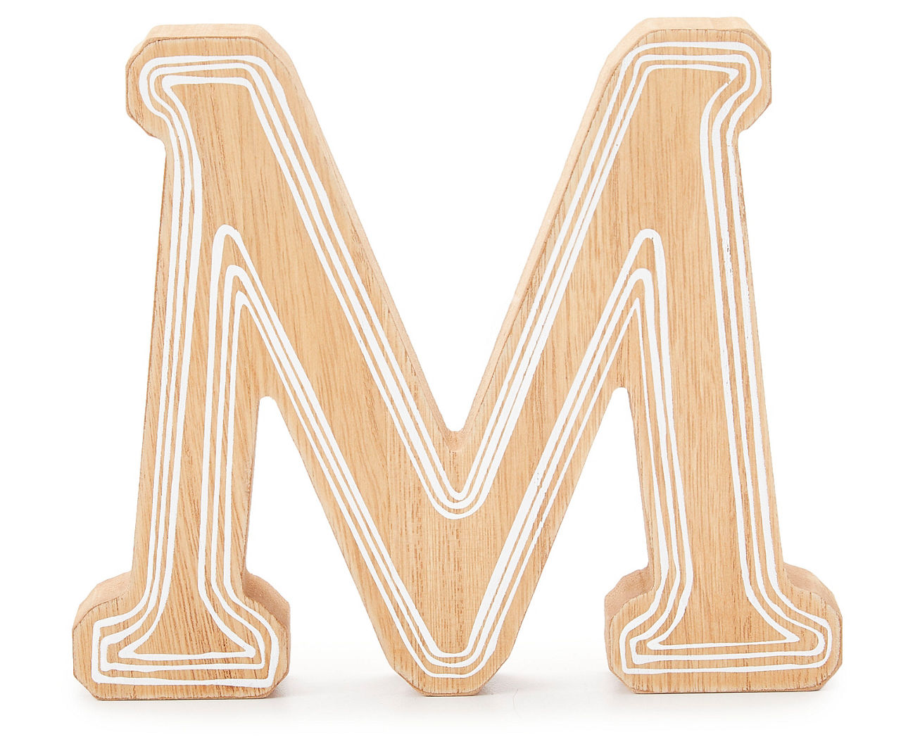 "M" Tan & White Stripe-Accent Letter Tabletop Décor