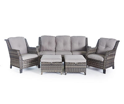 Rockbridge Gray All-Weather Wicker Cushioned Patio Sofa & Ottoman Set